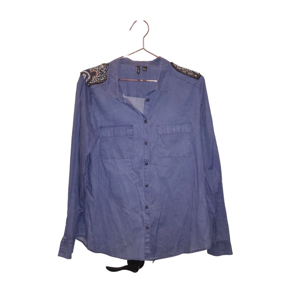 MNG Embellished Shoulder Button Down Top - Size Large